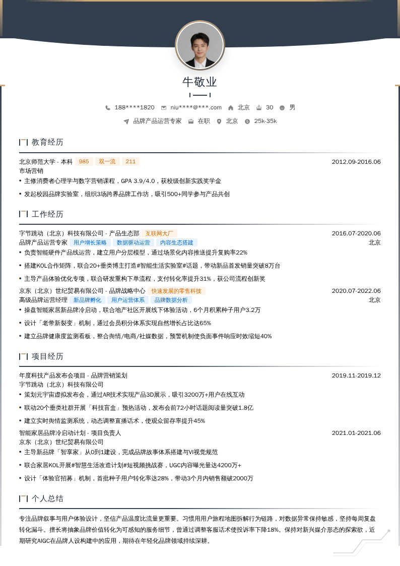 品牌产品运营专家简历模板
