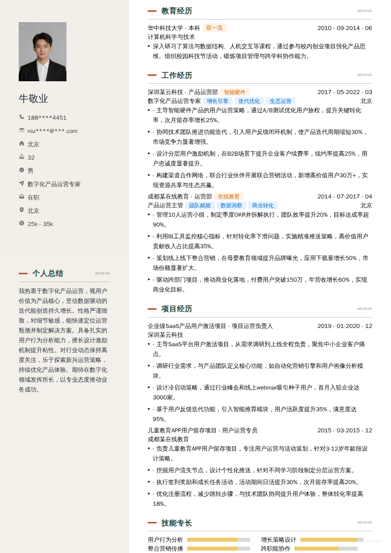 数字化产品运营专家简历模板