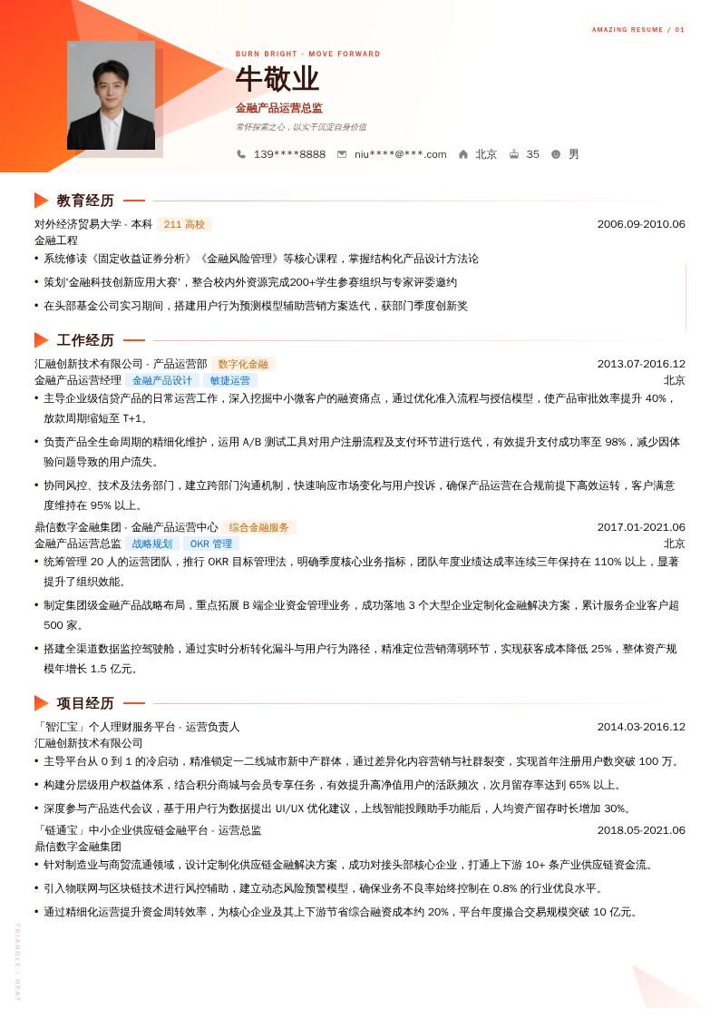 金融产品运营总监简历模板