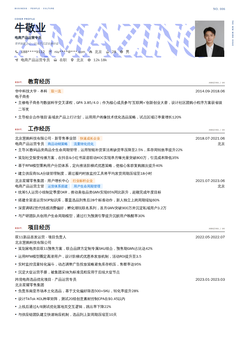 电商产品运营专员简历模板