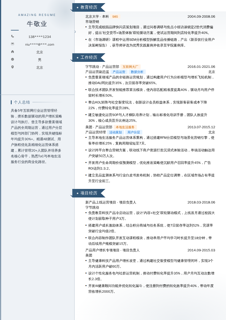 产品运营副总监简历模板