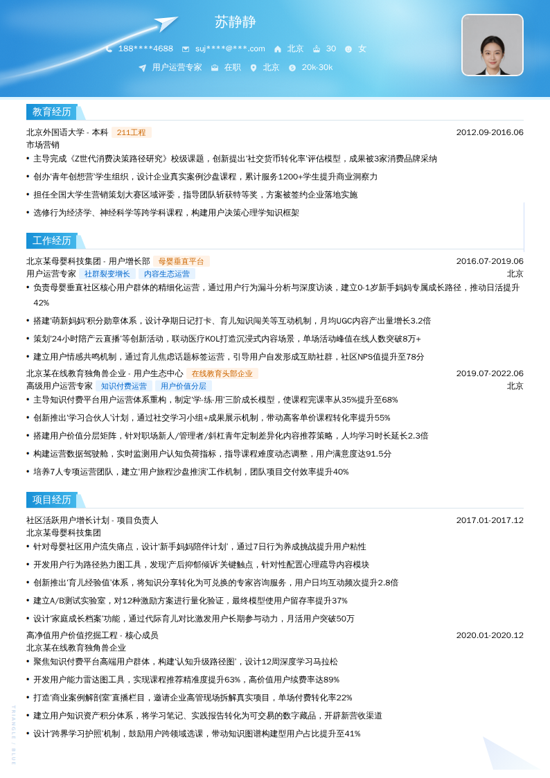 用户运营专家简历模板