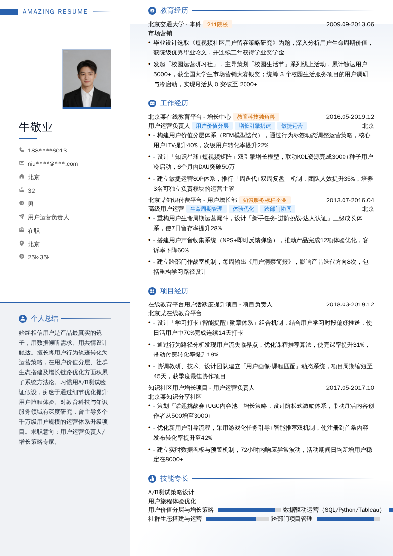 用户运营负责人简历模板