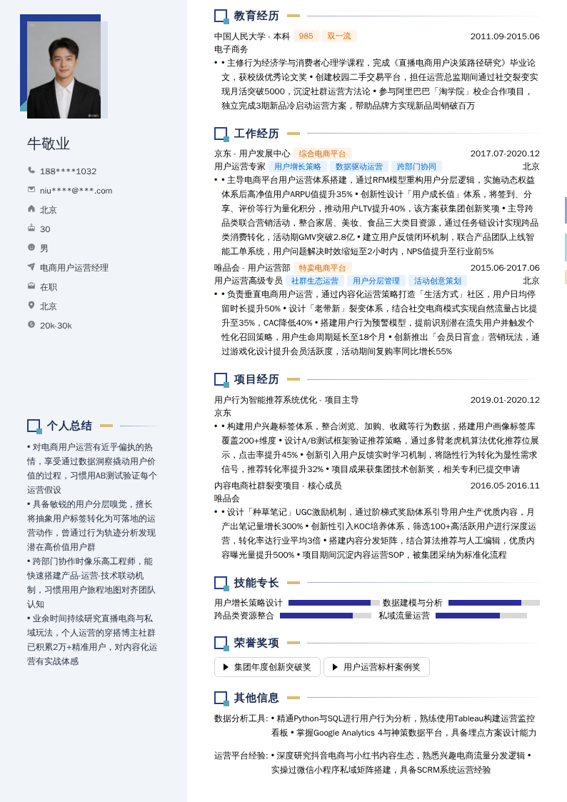 电商用户运营经理简历模板