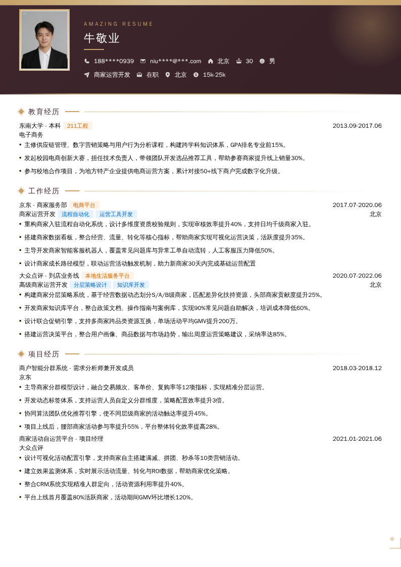 商家运营开发简历模板