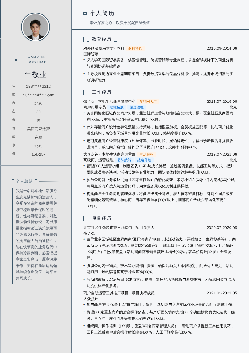 美团商家运营简历模板
