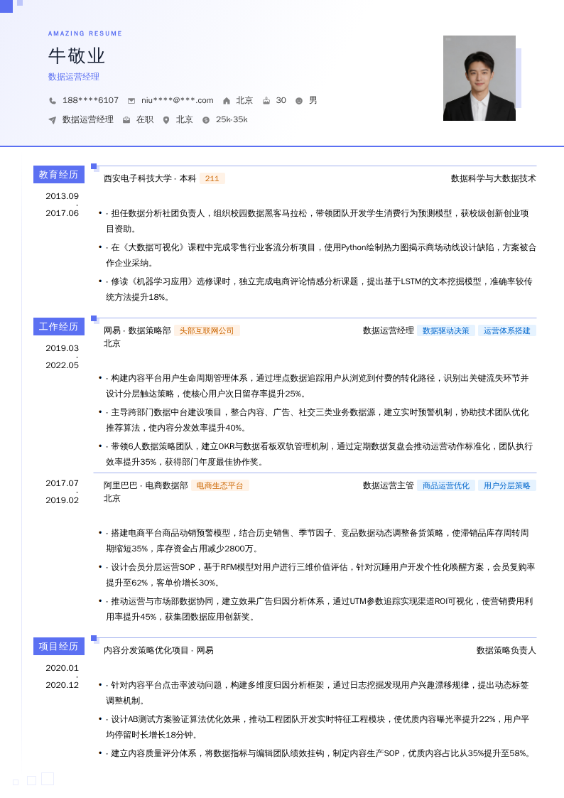 数据运营经理简历模板