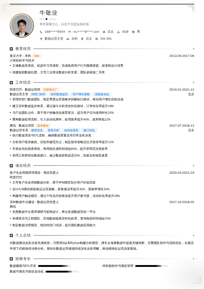 数据运营主管简历模板