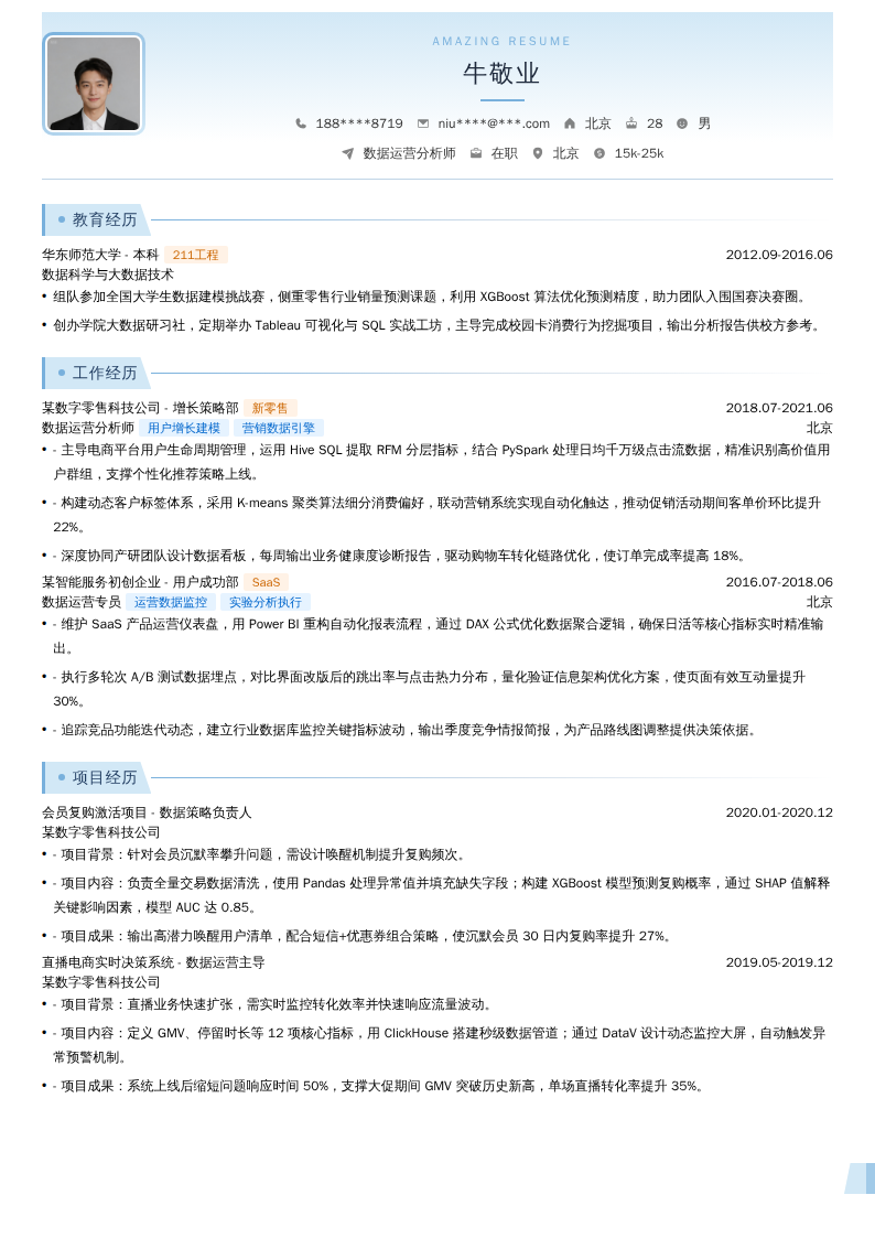 数据运营分析师简历模板