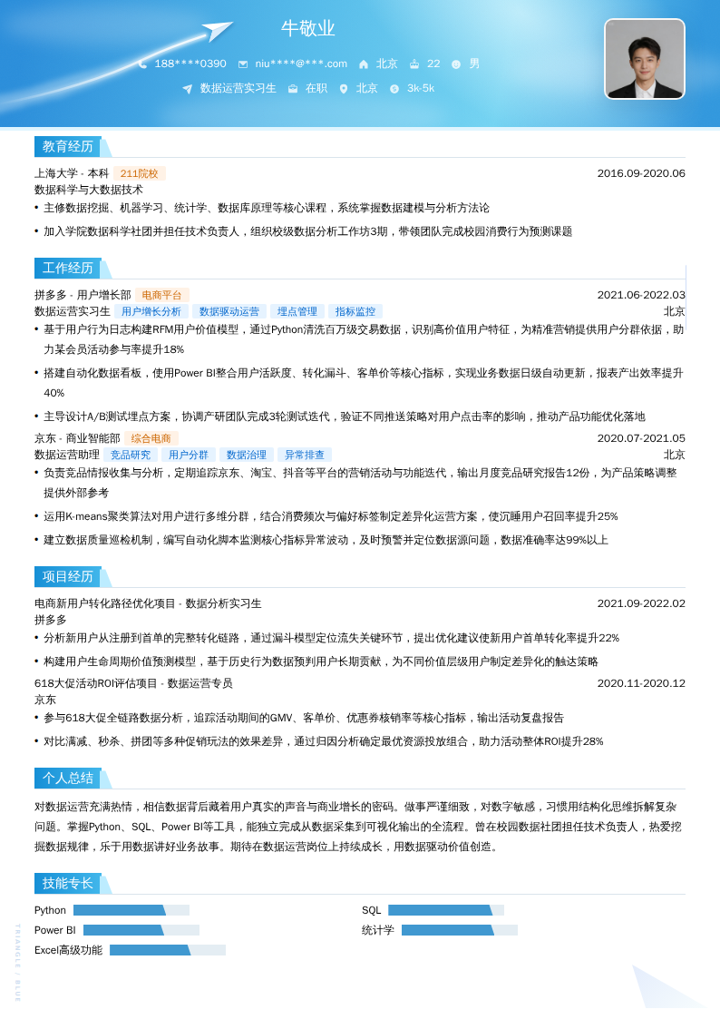 数据运营实习生简历模板