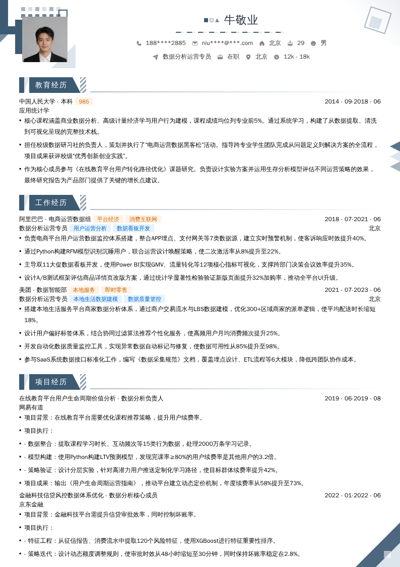 数据分析运营专员简历模板