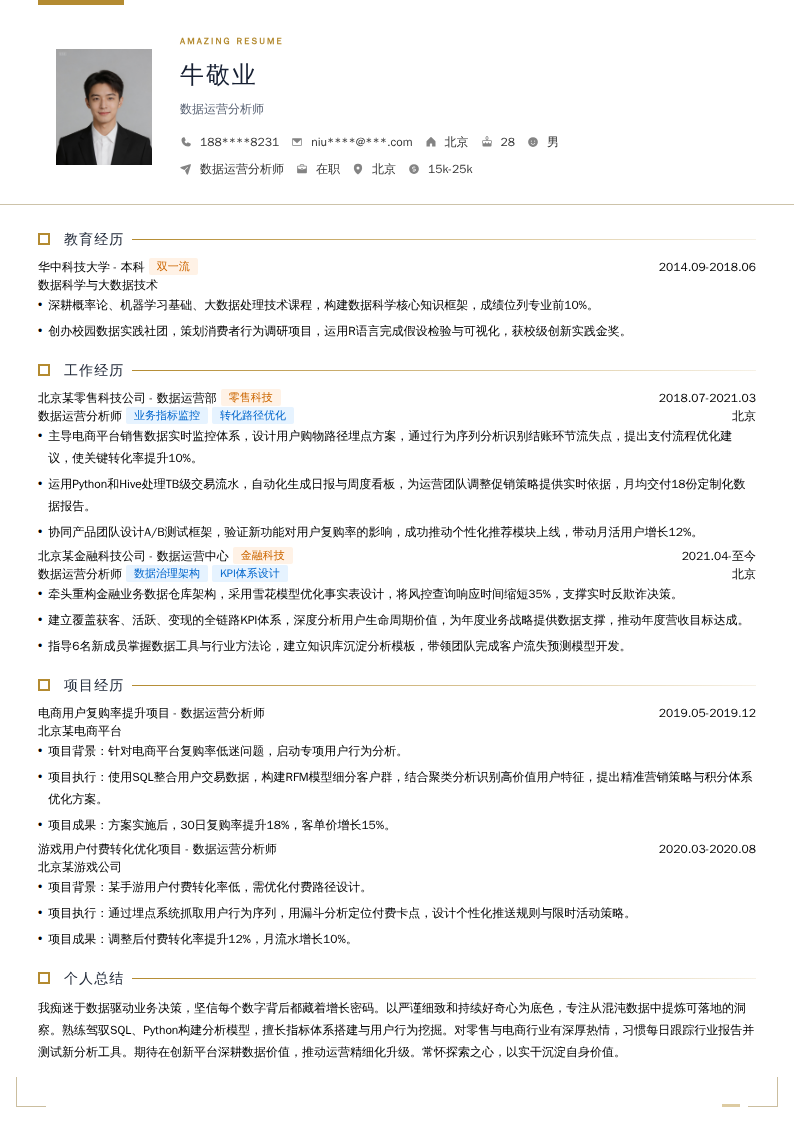 数据运营分析师简历模板