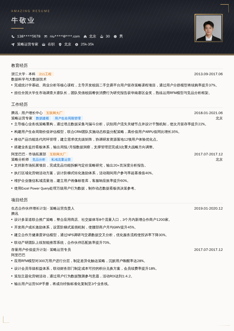 策略运营专家简历模板