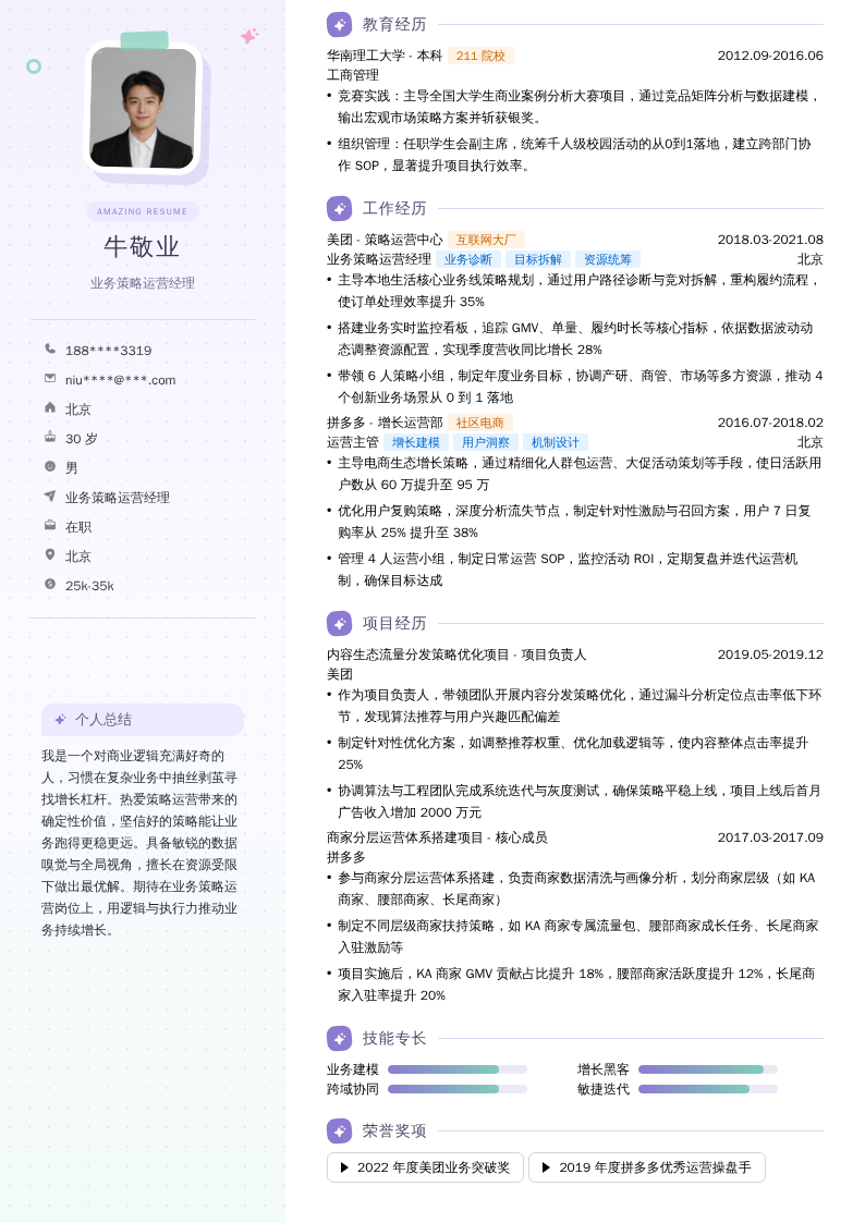 业务策略运营经理简历模板