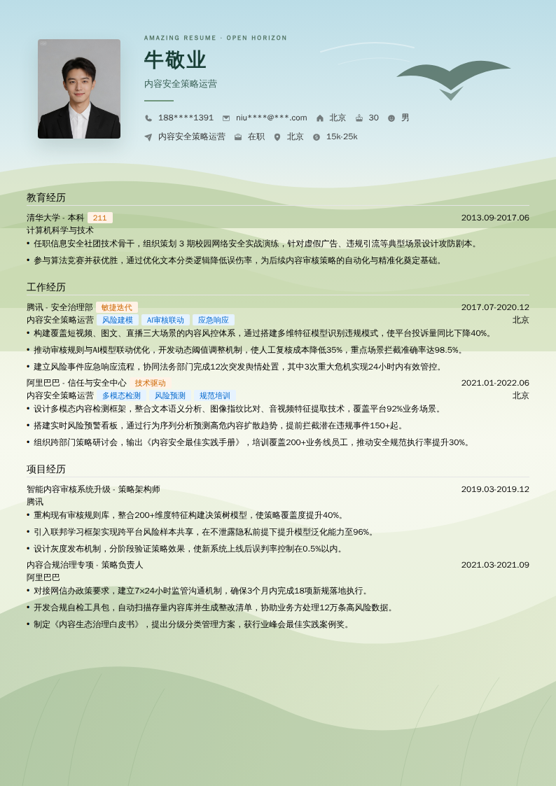 内容安全策略运营简历模板