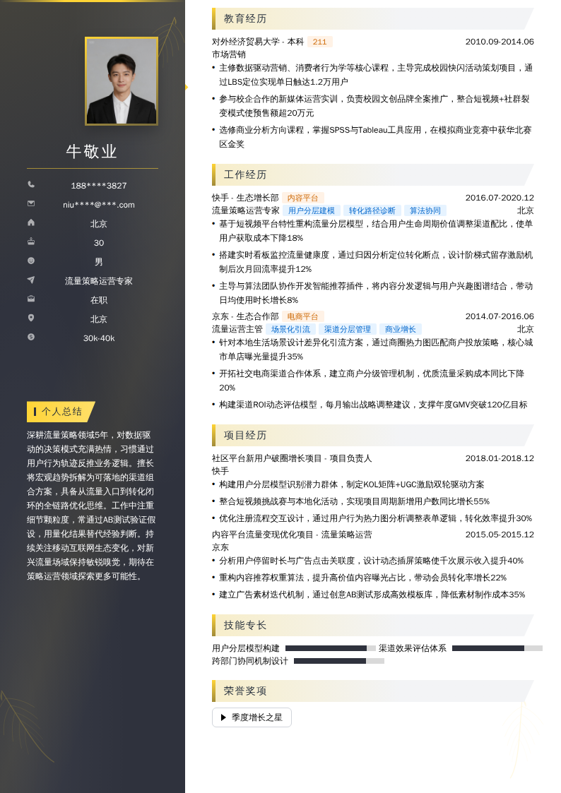 流量策略运营专家简历模板