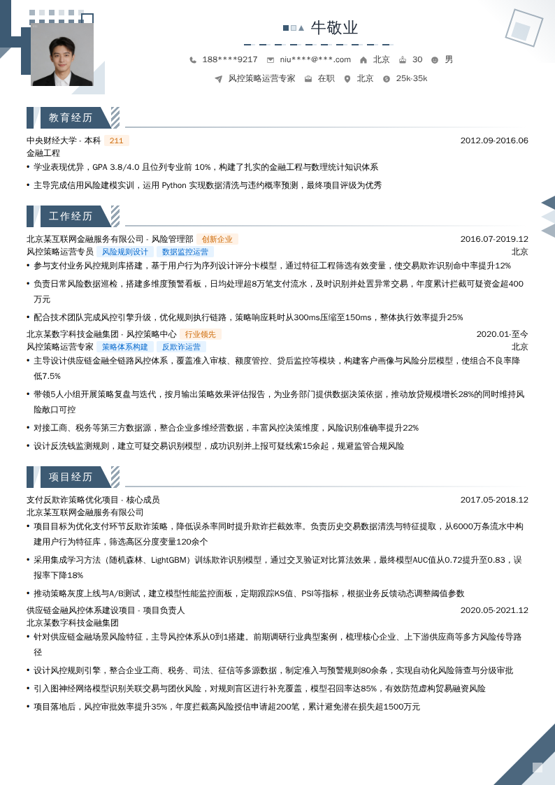 风控策略运营专家简历模板
