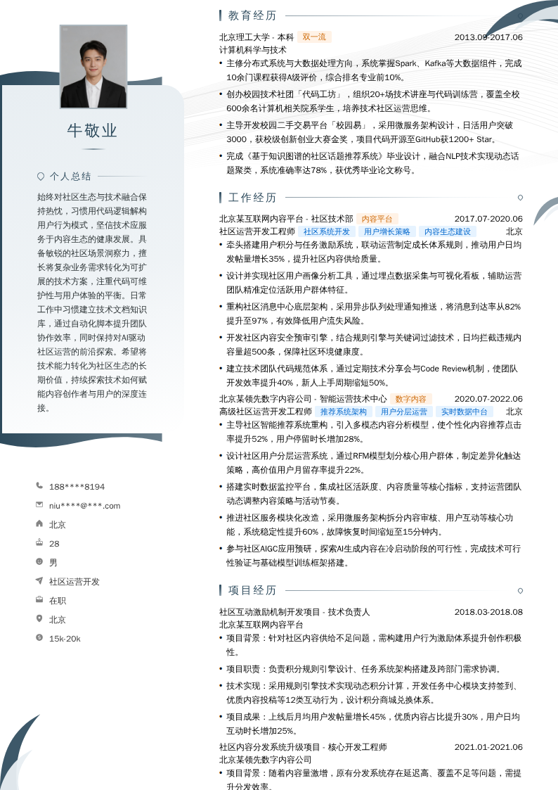 社区运营开发简历模板
