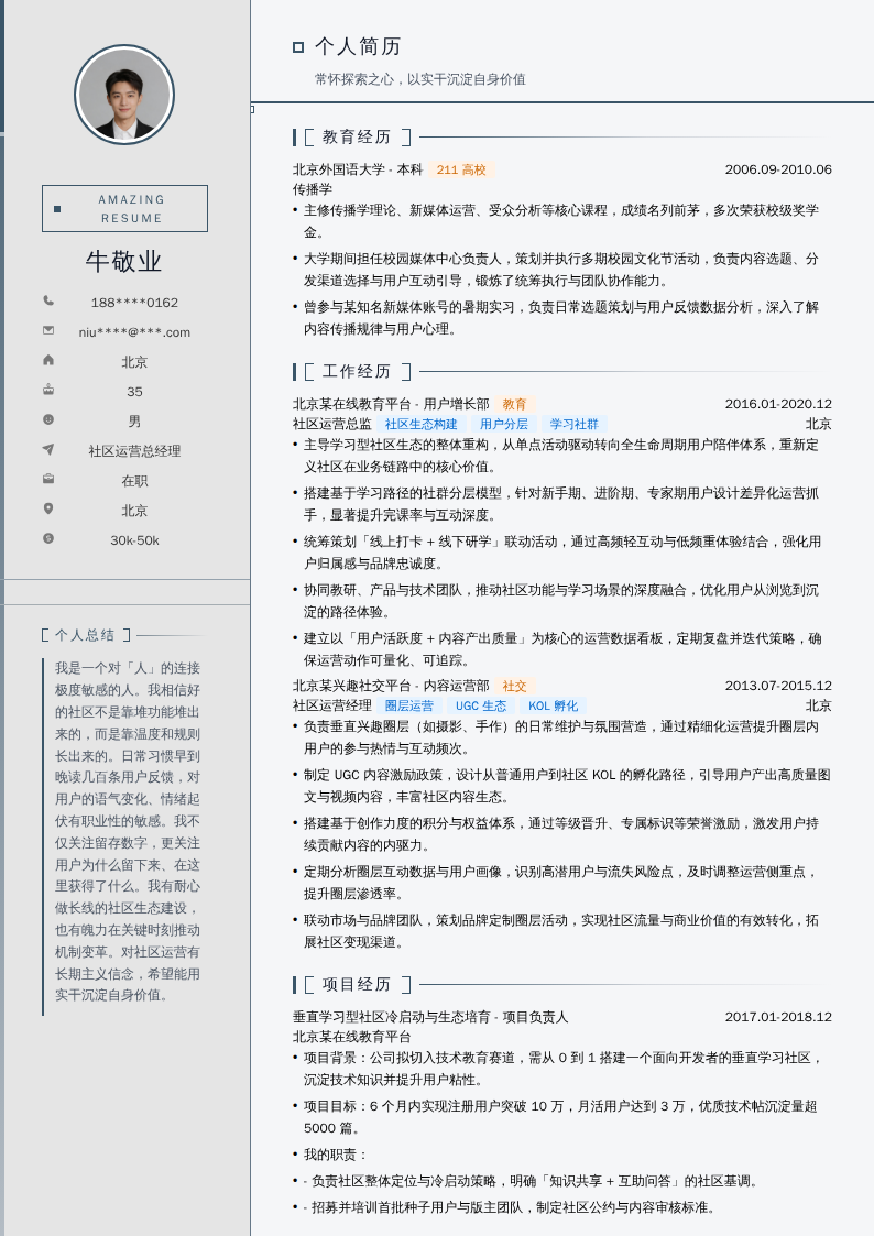 社区运营总经理简历模板