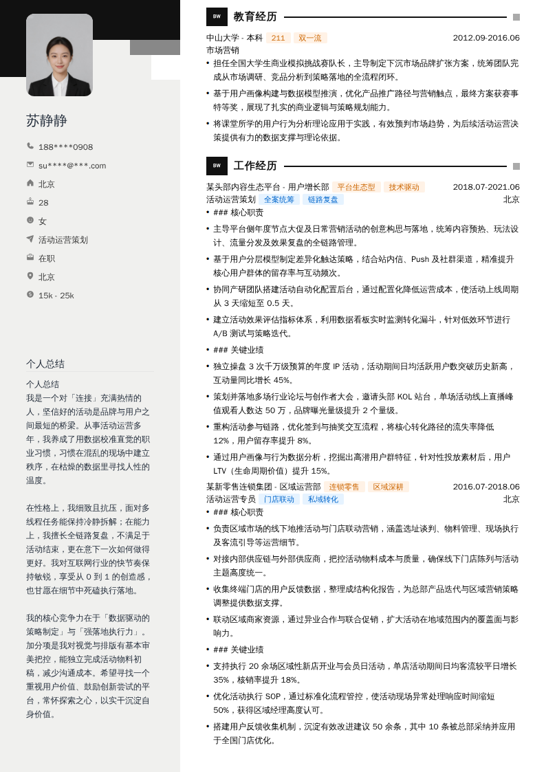 活动运营策划简历模板