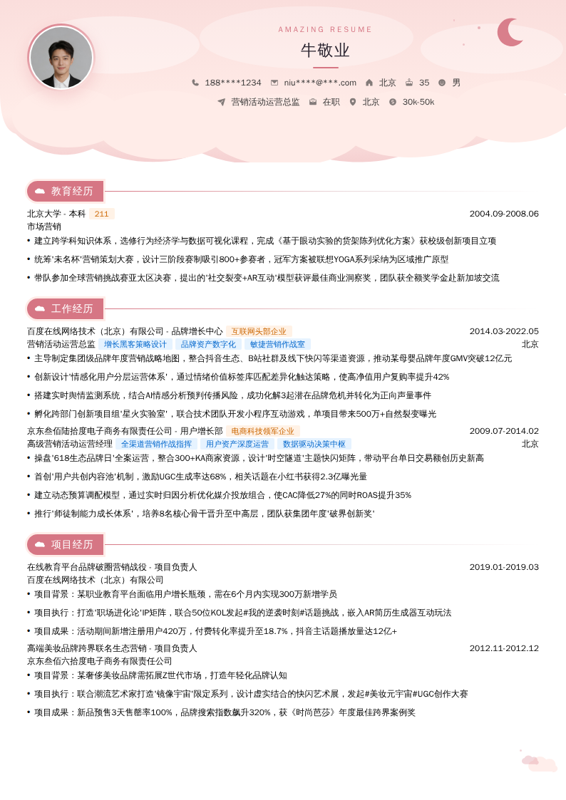 营销活动运营总监简历模板