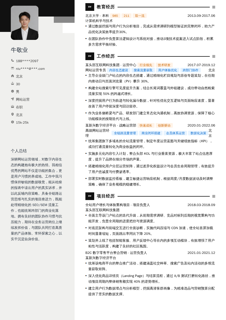 网站运营简历模板