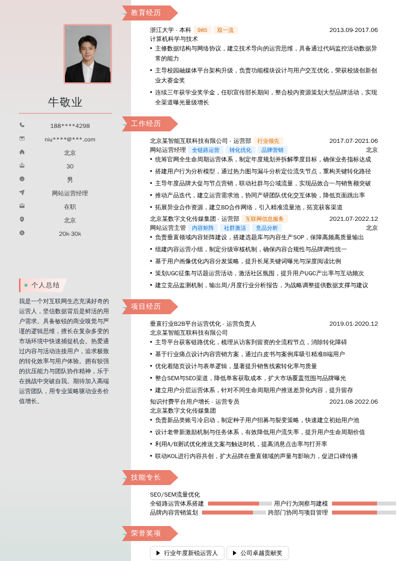 网站运营经理简历模板