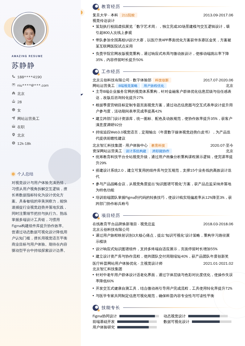 网站运营美工简历模板