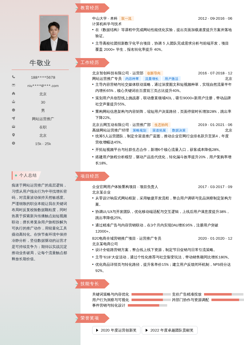 网站运营推广简历模板