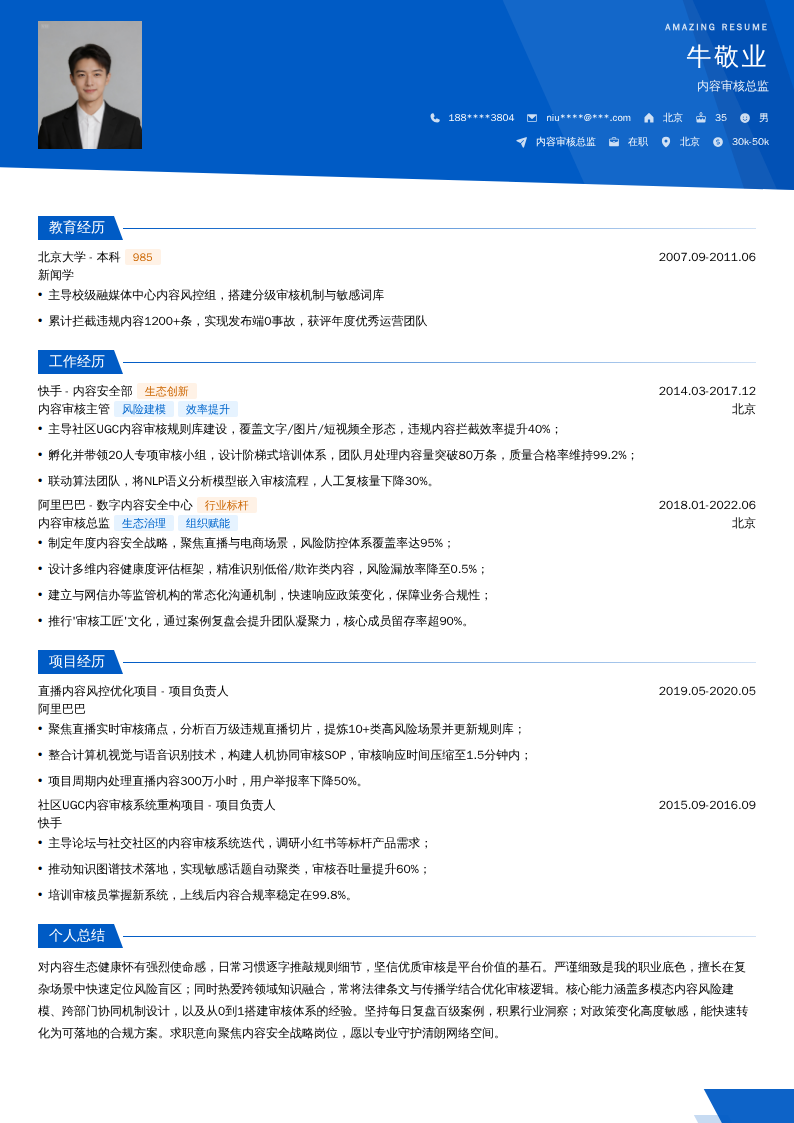 内容审核总监简历模板