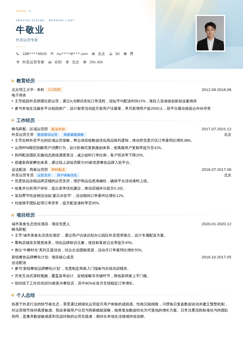 外卖运营专家简历模板