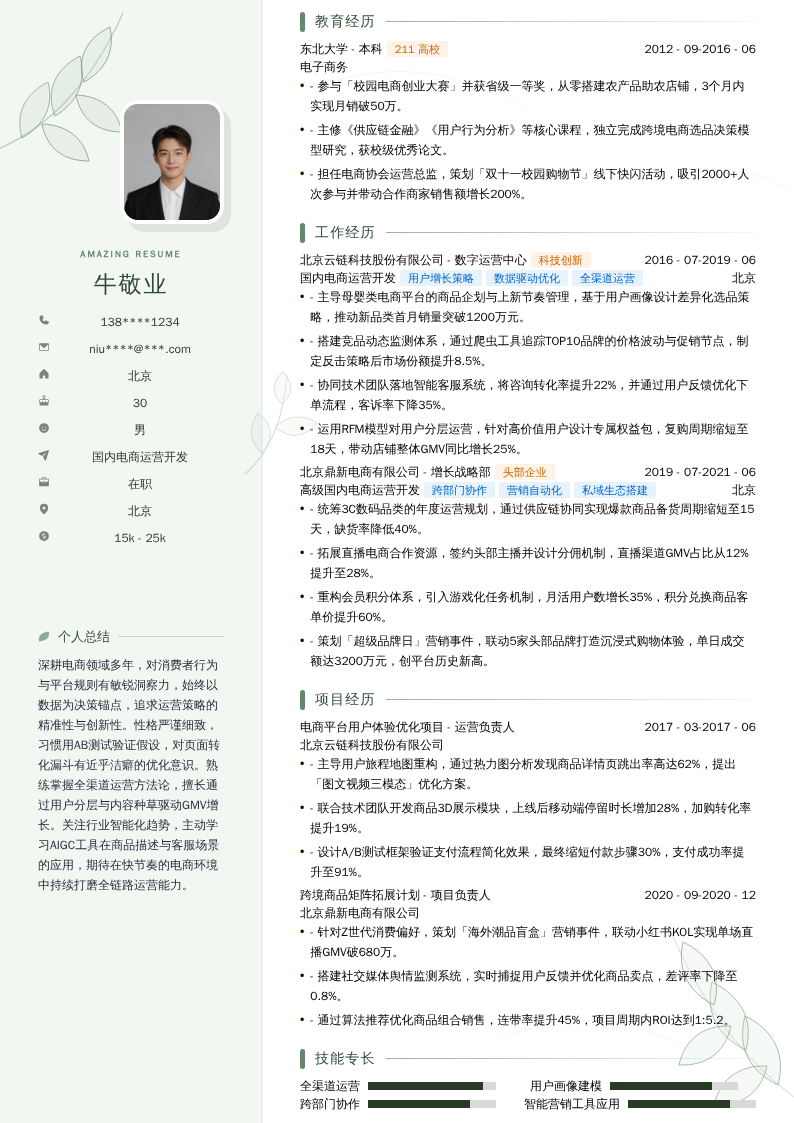 国内电商运营开发简历模板