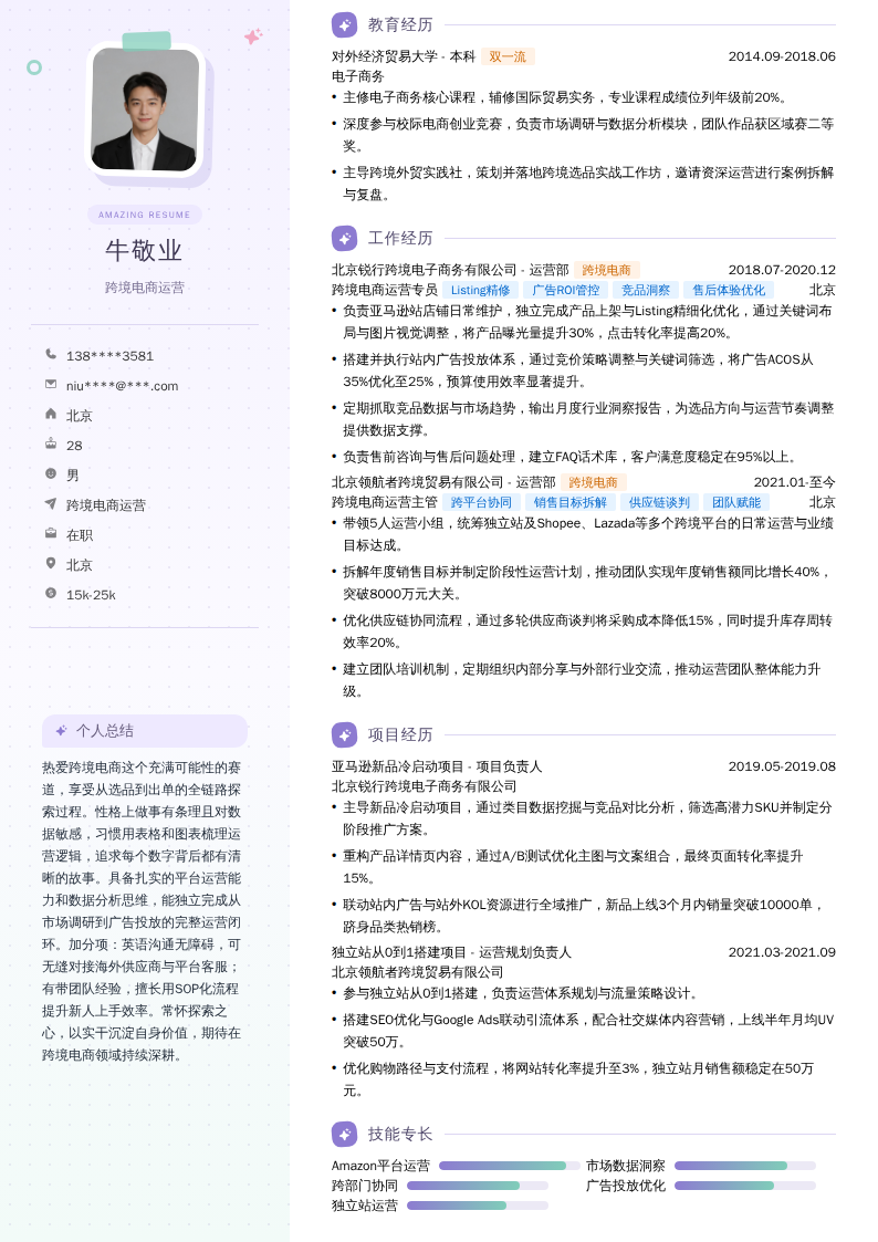 跨境电商运营简历模板