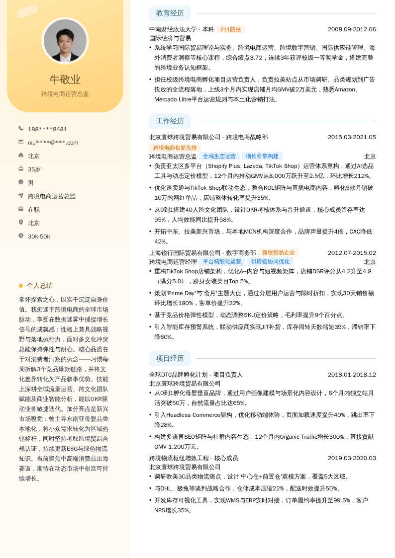 跨境电商运营总监简历模板