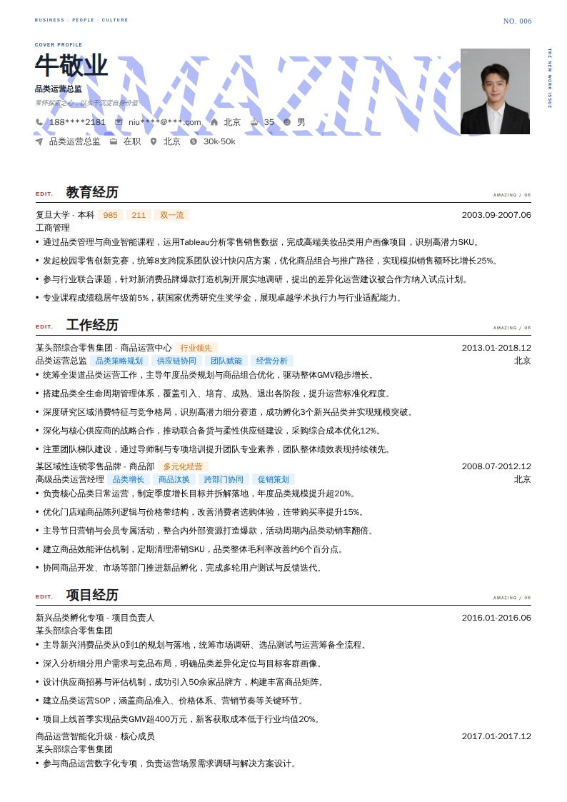 品类运营总监简历模板