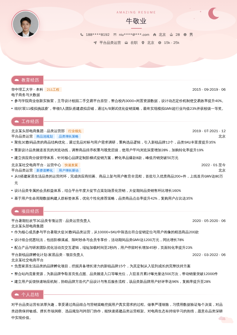 平台品类运营简历模板