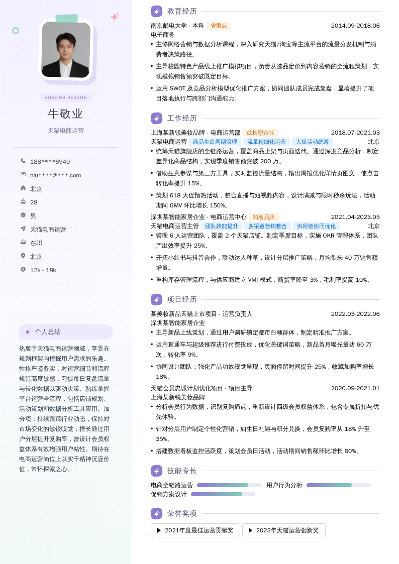 天猫电商运营简历模板
