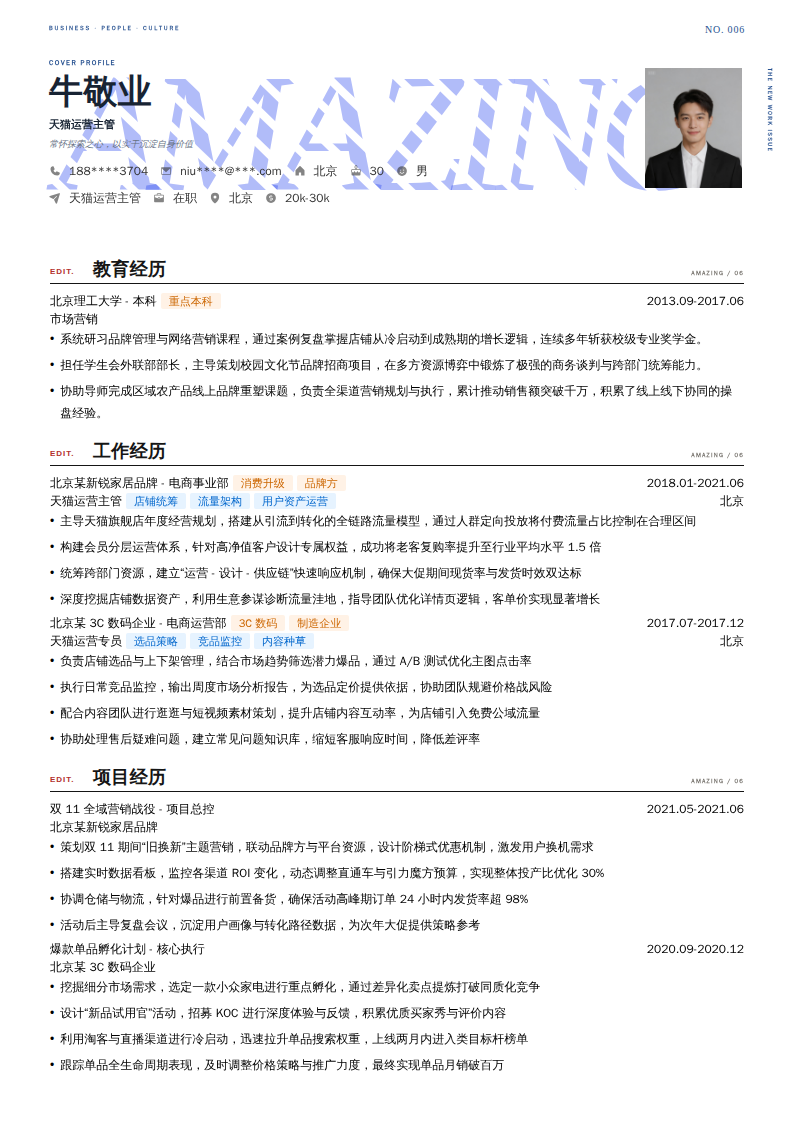 天猫运营主管简历模板