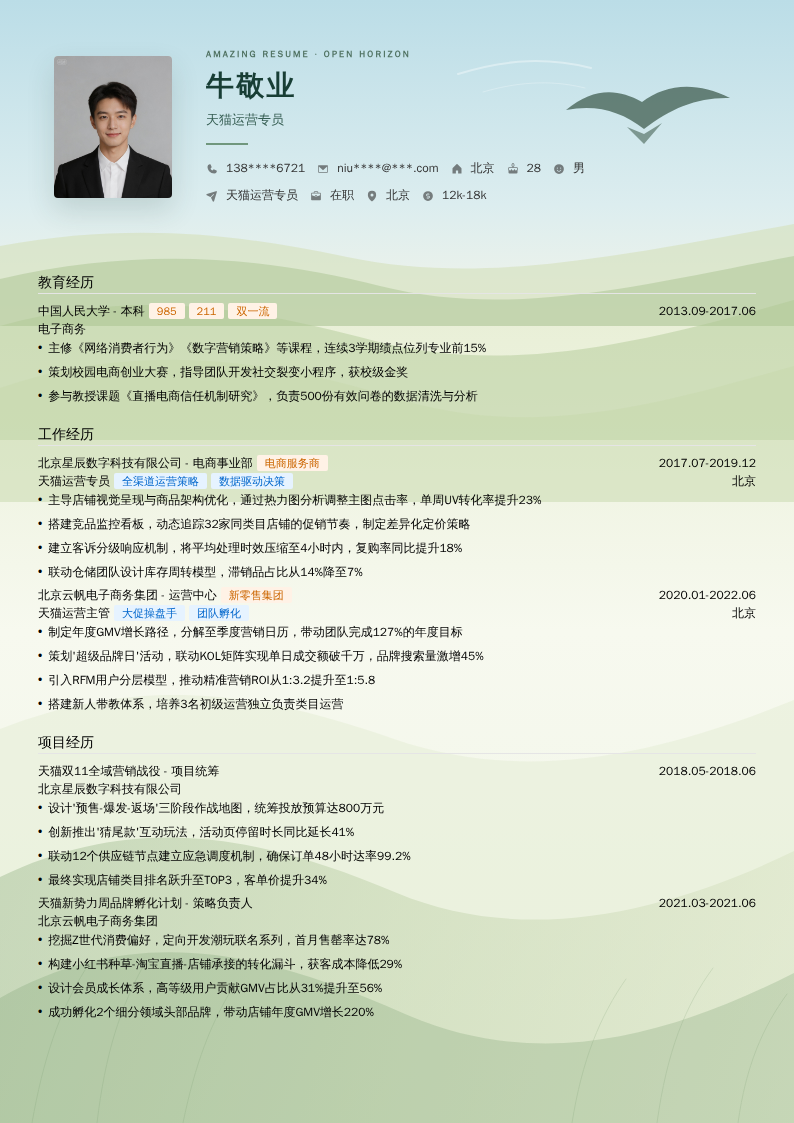 天猫运营专员简历模板