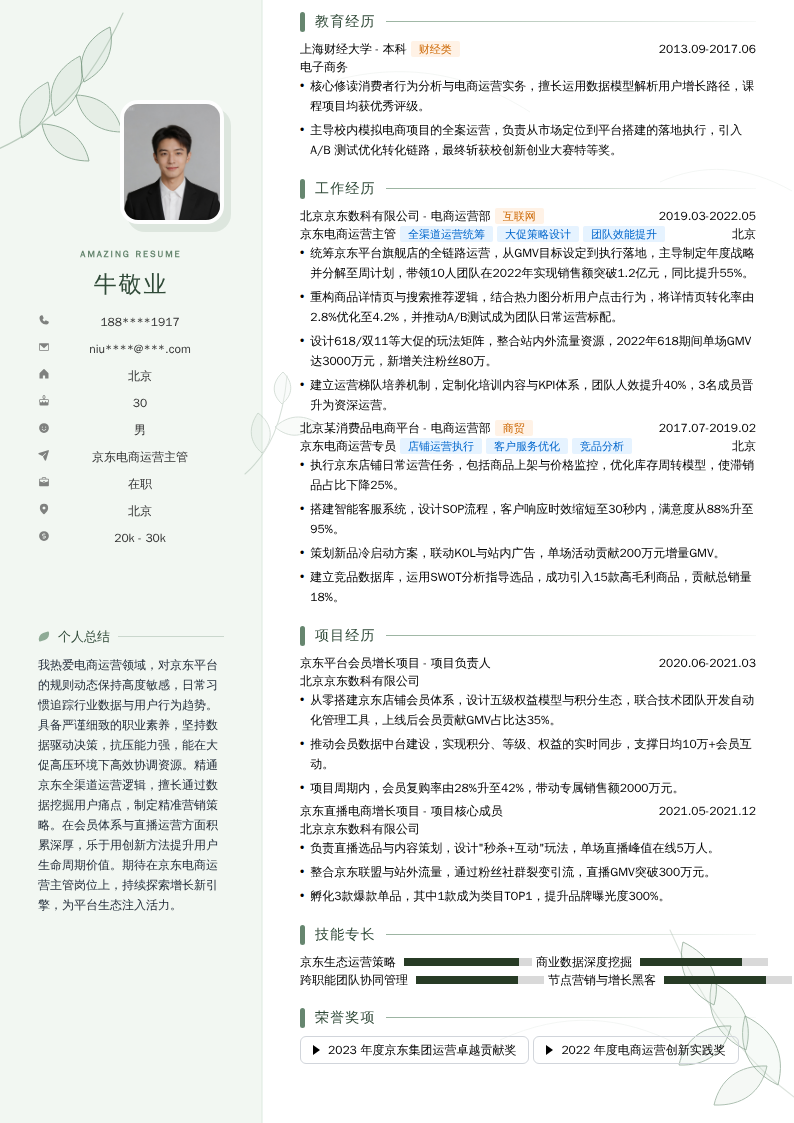 京东电商运营主管简历模板