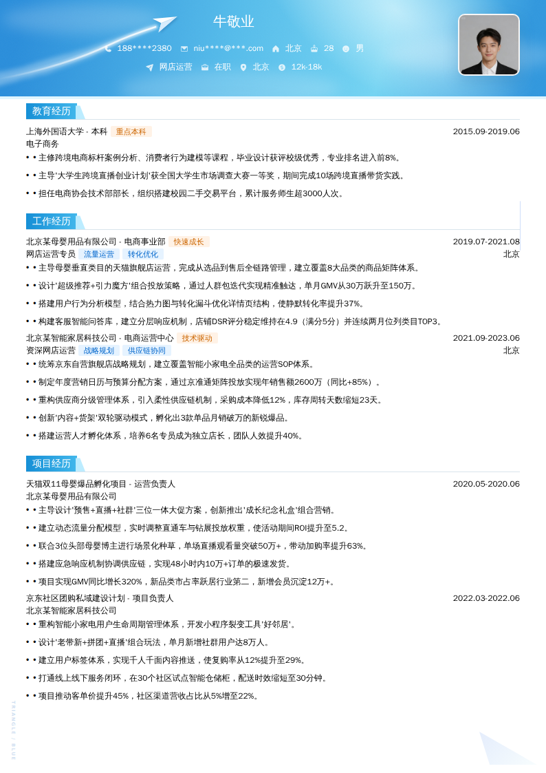 网店运营简历模板