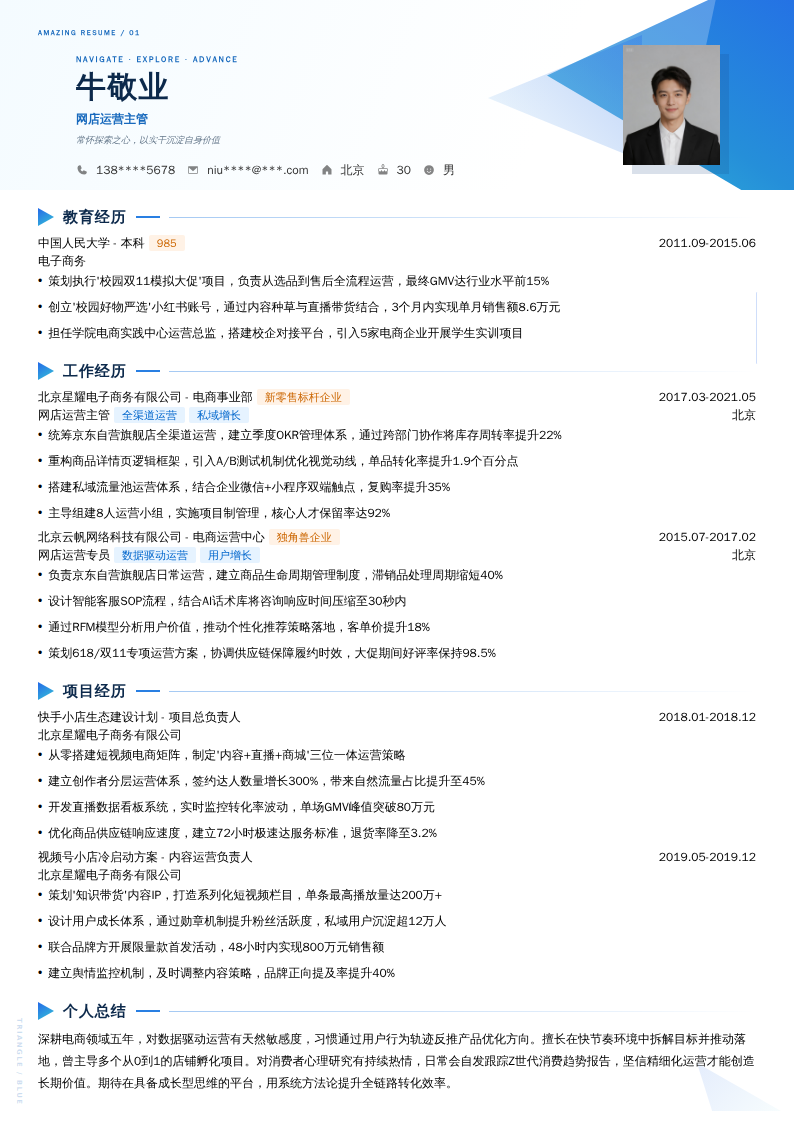 网店运营主管简历模板