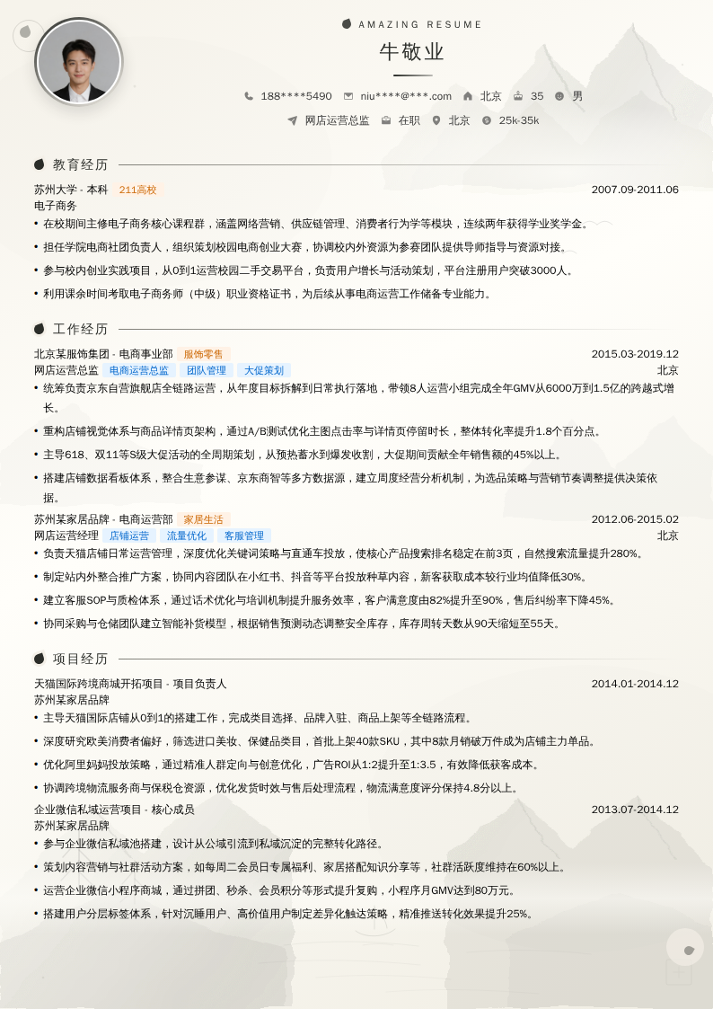 网店运营总监简历模板
