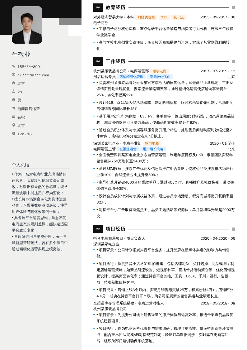 电商网店运营简历模板