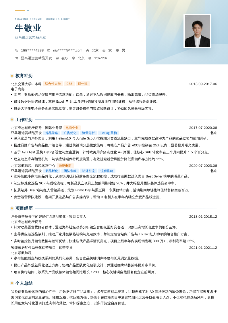 亚马逊运营精品开发简历模板