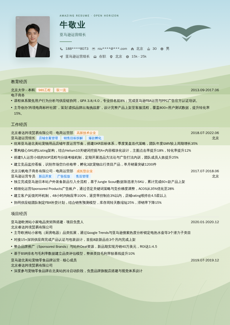 亚马逊运营组长简历模板