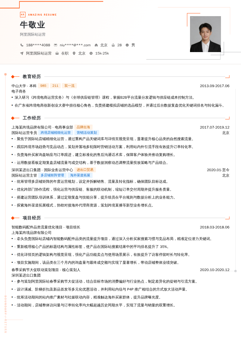 阿里国际站运营简历模板