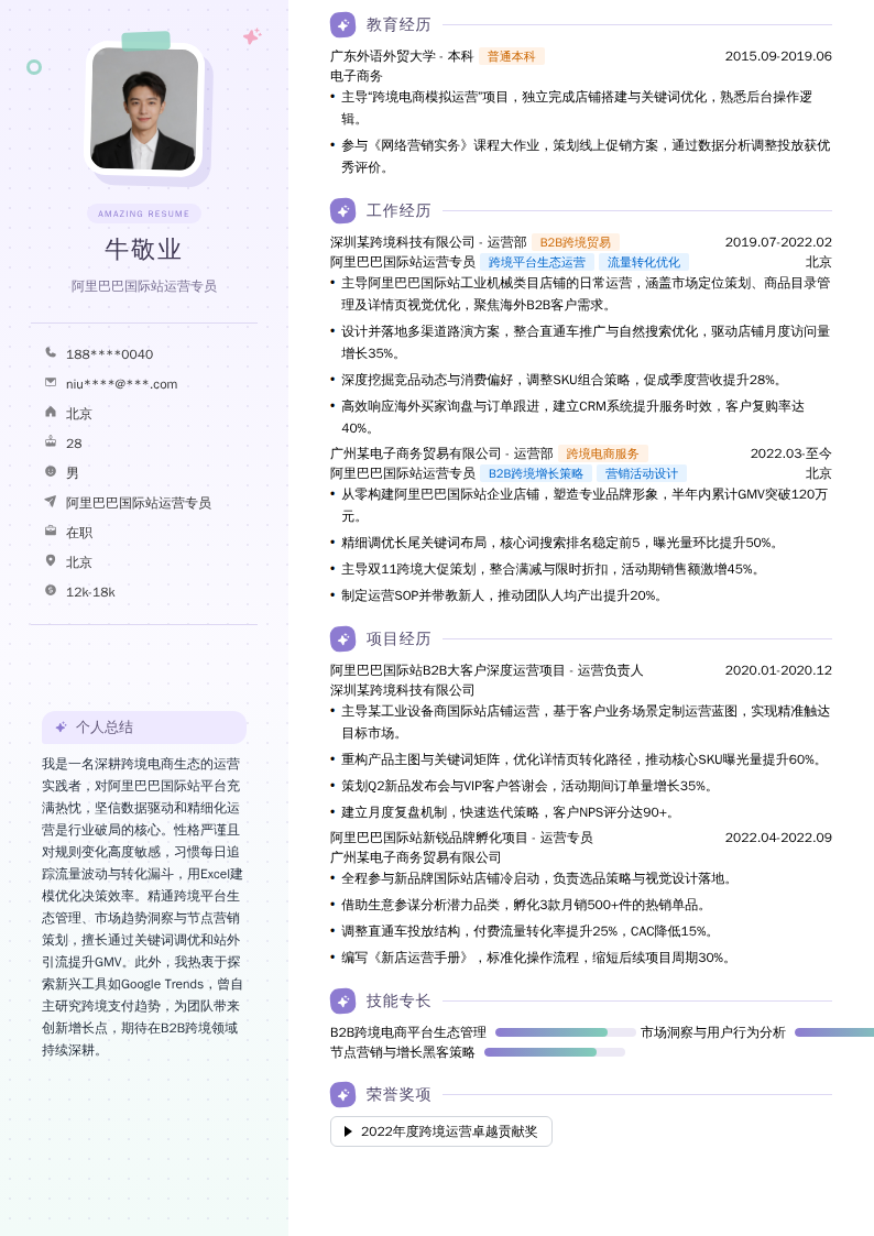 阿里巴巴国际站运营专员简历模板