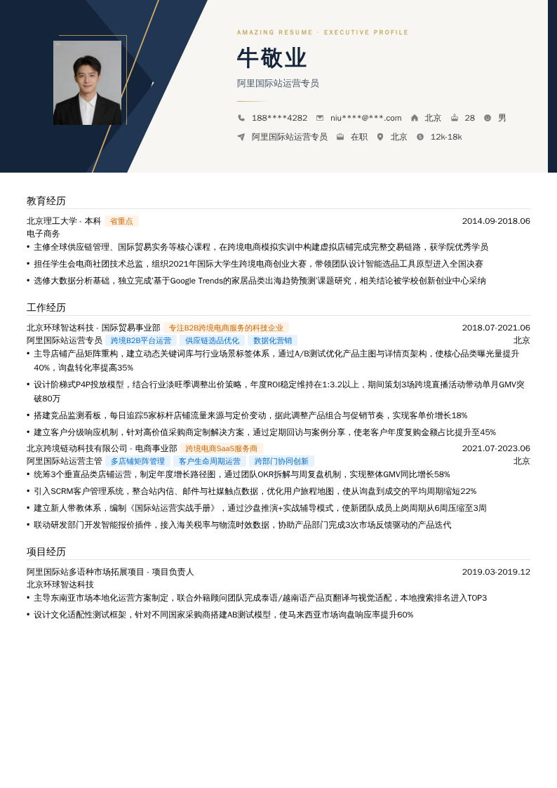 阿里国际站运营专员简历模板