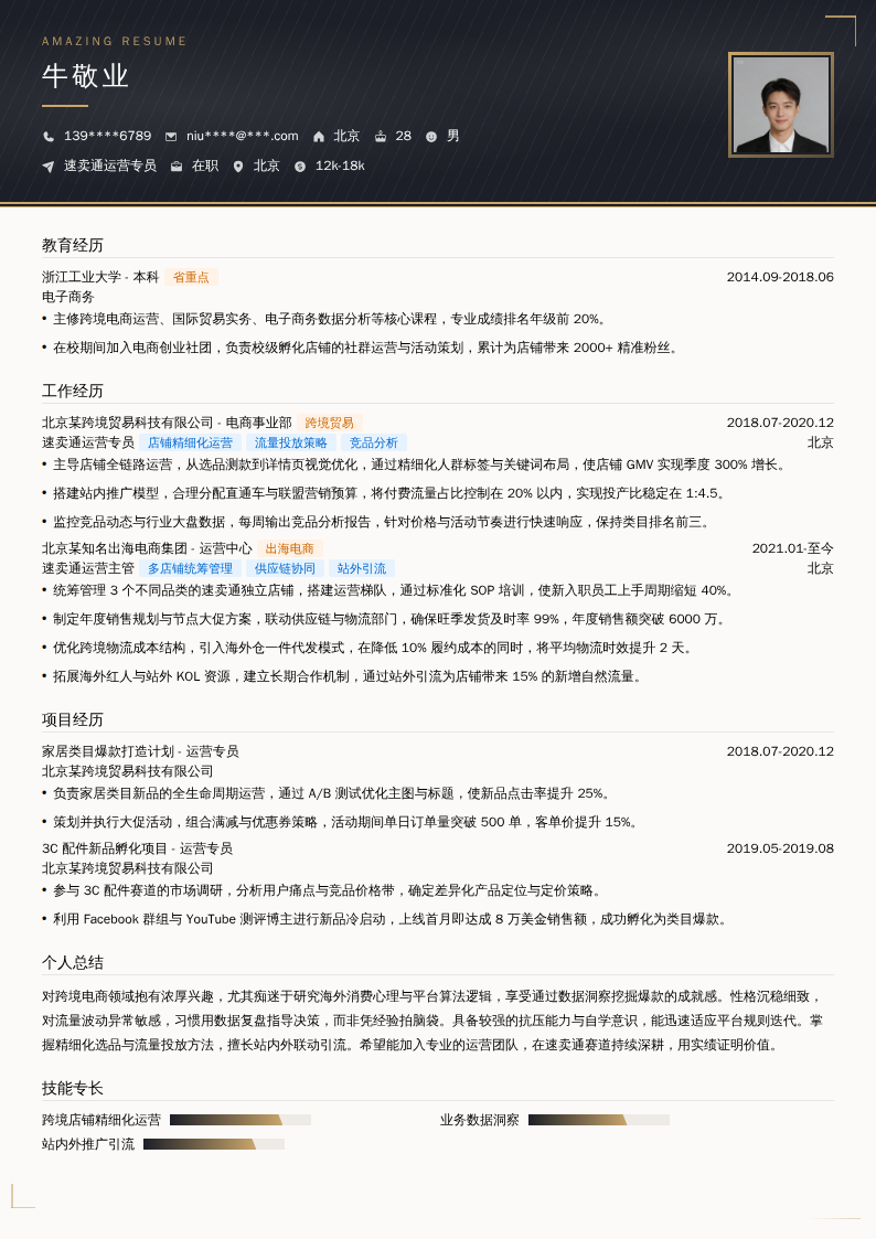 速卖通运营专员简历模板